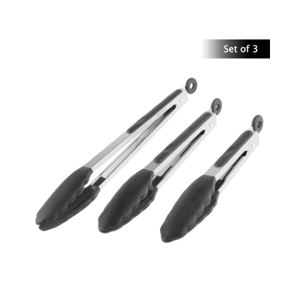 Hastings Home Set of 3 Kitchen Tongs, Stainless Steel with Non-Stick Silicone Tips, Utensils for Cooking, Grilling 922444EXN - main